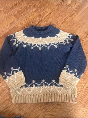 Navy and Tan Patterned Mohair Isle Sweater